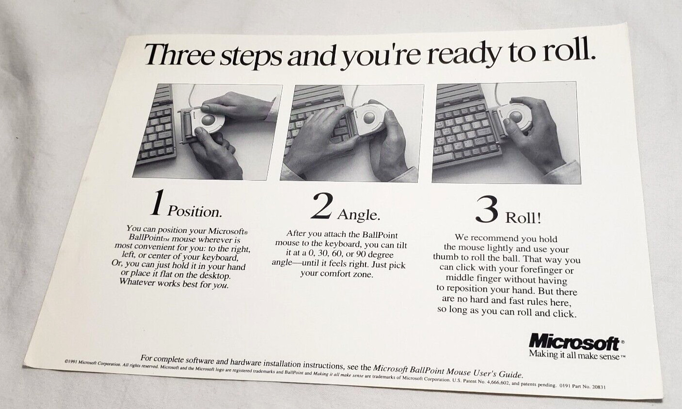 Microsoft BallPoint Mouse Advertising Instructions 1991  8 7/8" x 6 3/8"