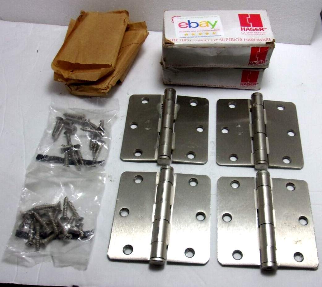 (4-Pcs)  Hager Hinge-Full Mortise Plain Bearing-Steel Base 3.5" x 3.5" 1279,New