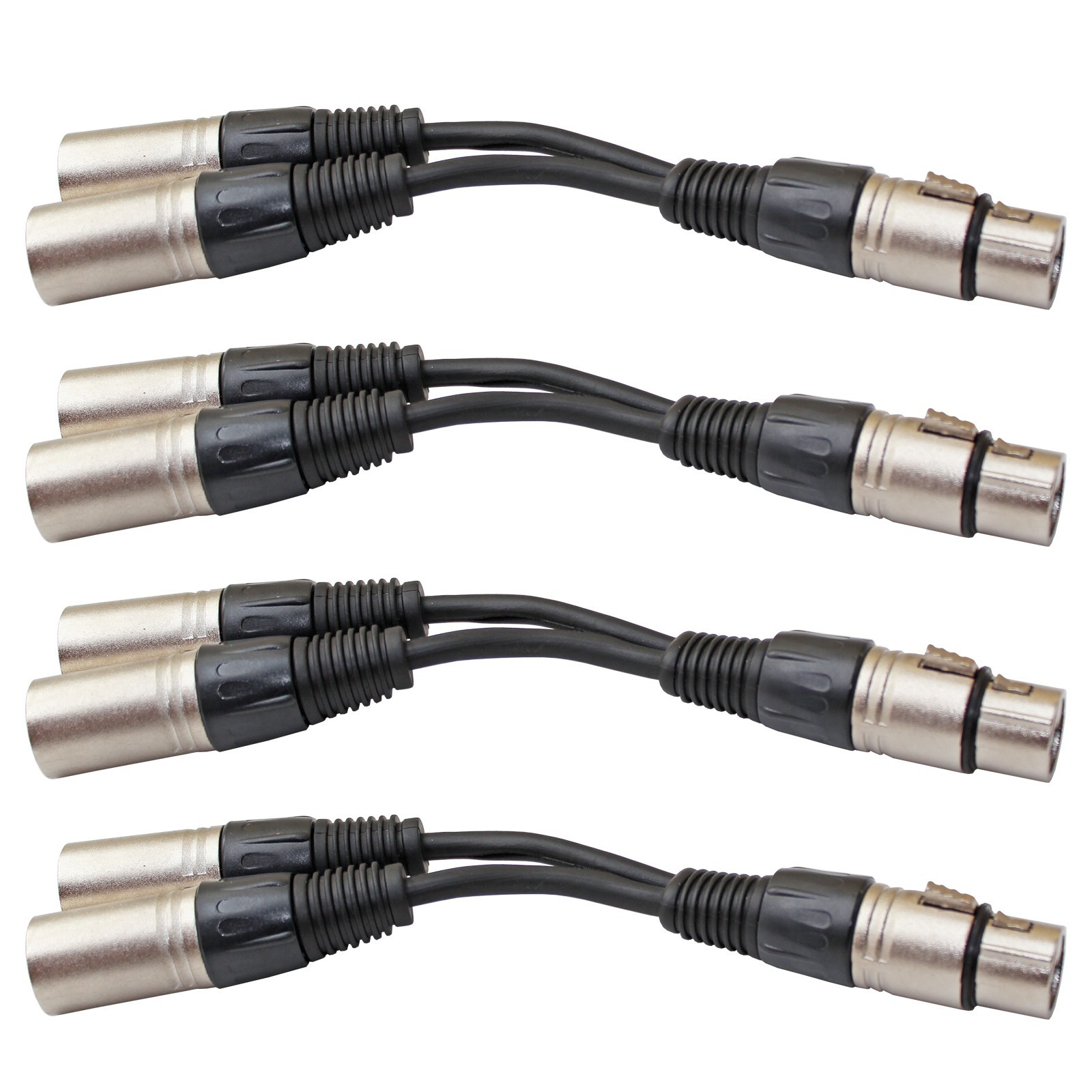 4 XLR 3pin 1 FEMALE jack to 2 MALE dual plug Y SPLITTER mic cable adaptor 6 inch