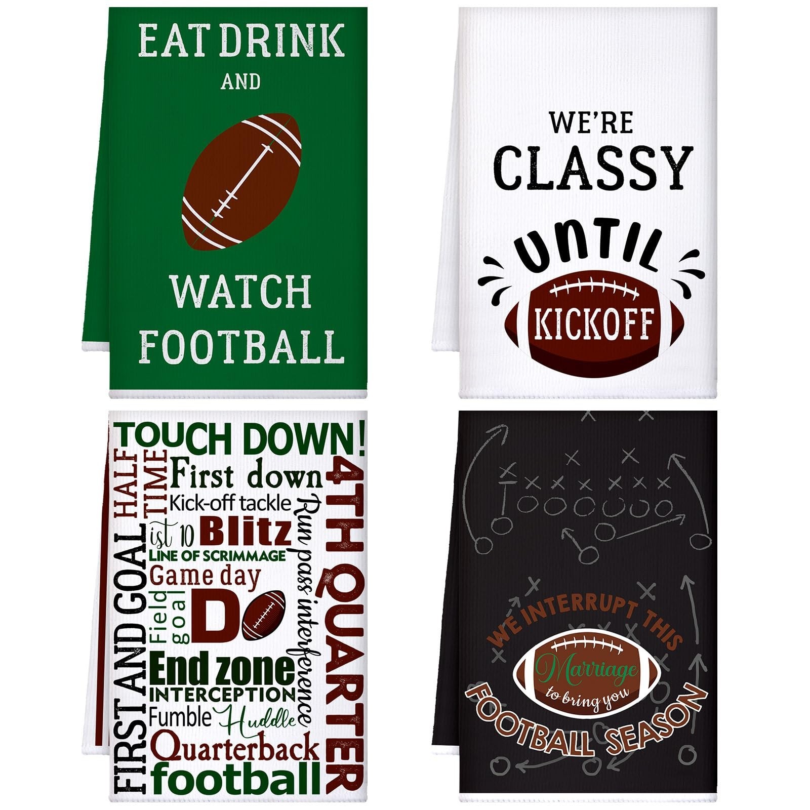 Mixweer Set of 4 Football Kitchen Decorative Towels Football Dish Cloths Abso...