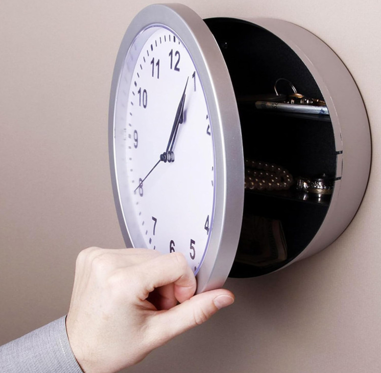 Reloj pared 10" con caja secreta compartimento oculto decoración segura, Nuevo