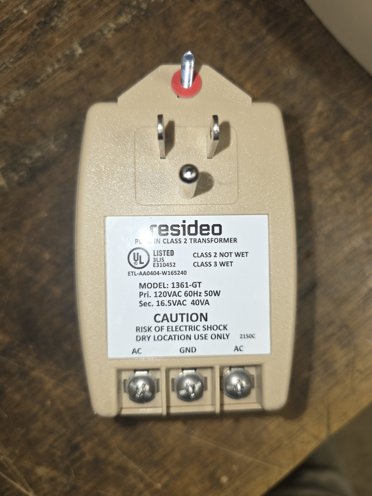 Honeywell Resideo 1361-GT 16.5VAC 40VA Plug In Transformer