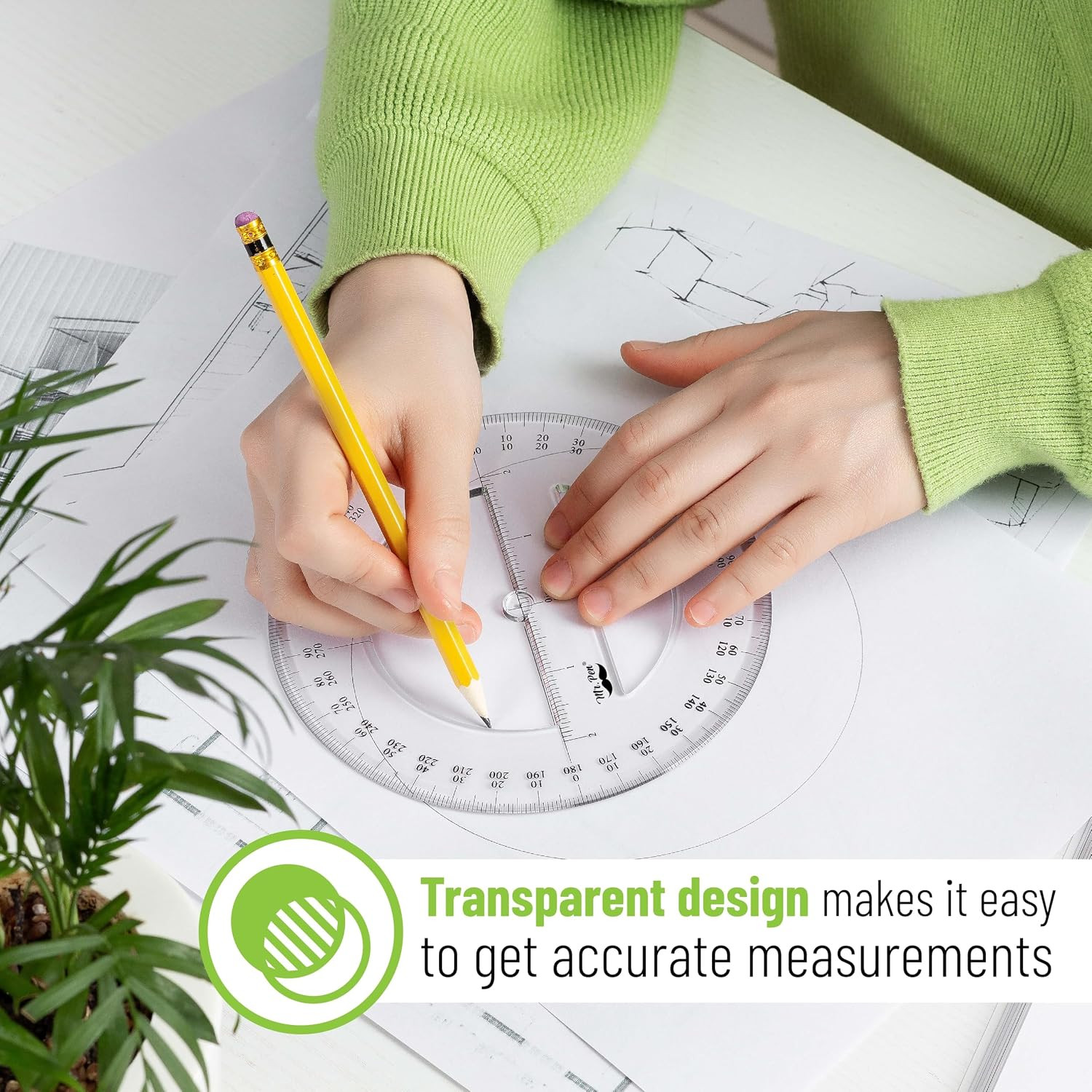 - 360 Degree Protractor, 6 Inch, 2 Pack | Clear Full-Circle Protractors for P...