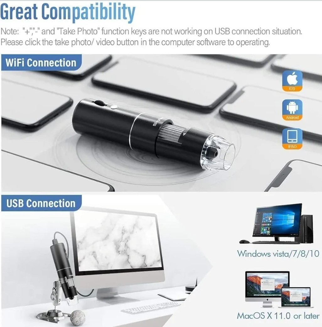 Wireless Digital Microscope 50X-1000X Magnification WiFi Portable Handheld