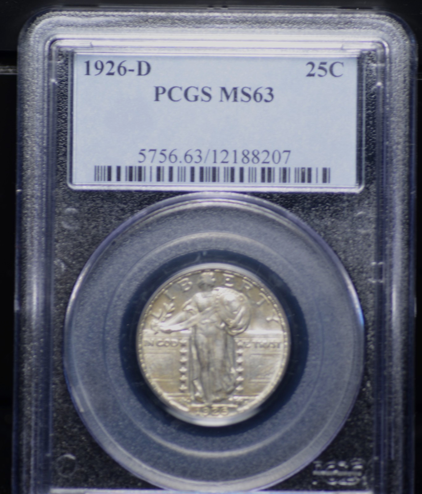 1926 D STANDING LIBERTY QUARTER PCGS MS 63, LIGHT STEELY GREY SILVER WITH NICE