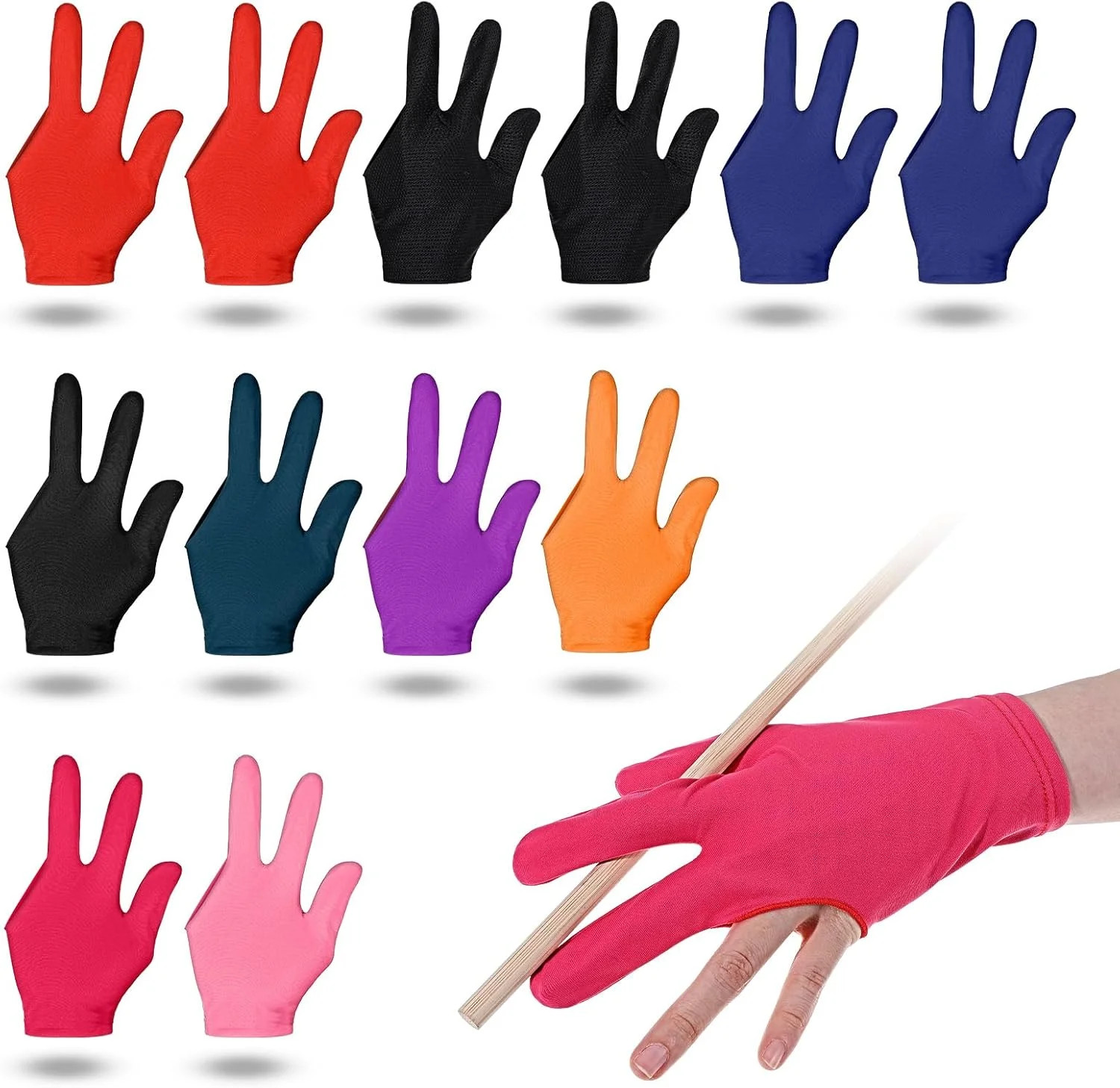 12Pcs Three Fingers Billiard Gloves, Elastic Cue Sports Pool Gloves, Non-Slip Br