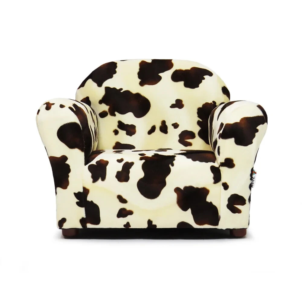 Kids Arm Chair Cute Cow Pattern Faux Fur Pony Horse Cushion Seat White Brown Sit