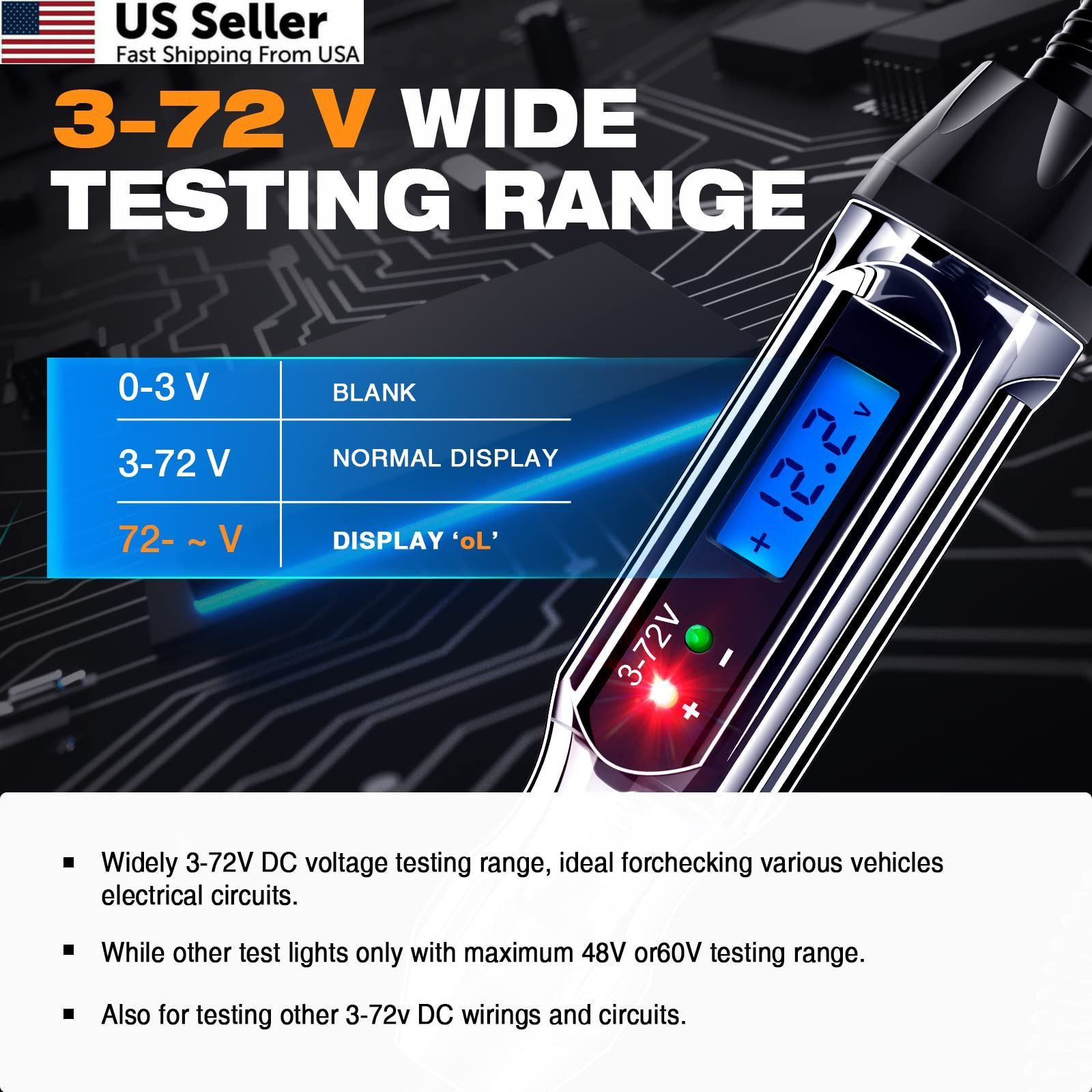 Heavy Duty 3-72V Backlit Digital LCD Circuit Blue Backlight,