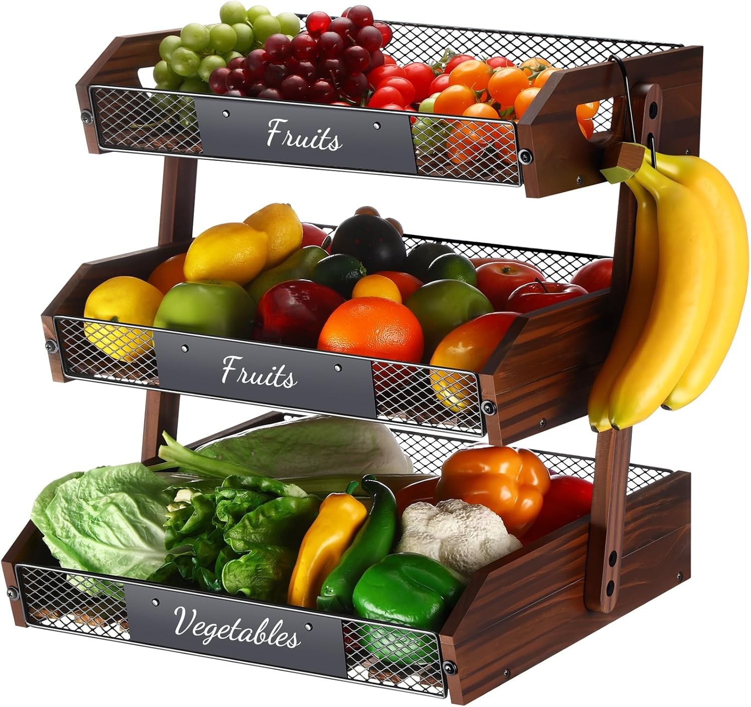 3 Tier Fruit Basket for Kitchen Counter Organizer with Banana