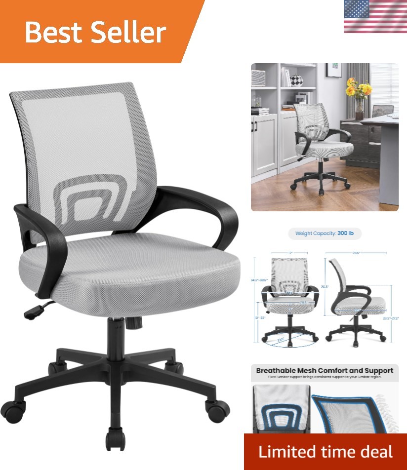 Adjustable Mid Back Computer Chair with Rolling Wheels - Supportive & Stylish