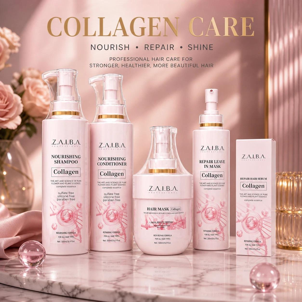 Z.A.I.B.A Collagen Hair Care Set | Shampoo, Conditioner & Hair Repair Treatment