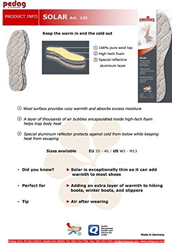 Solar Insulating Insoles, Made in German, Quilted Wool Top Foam Insulating Layer
