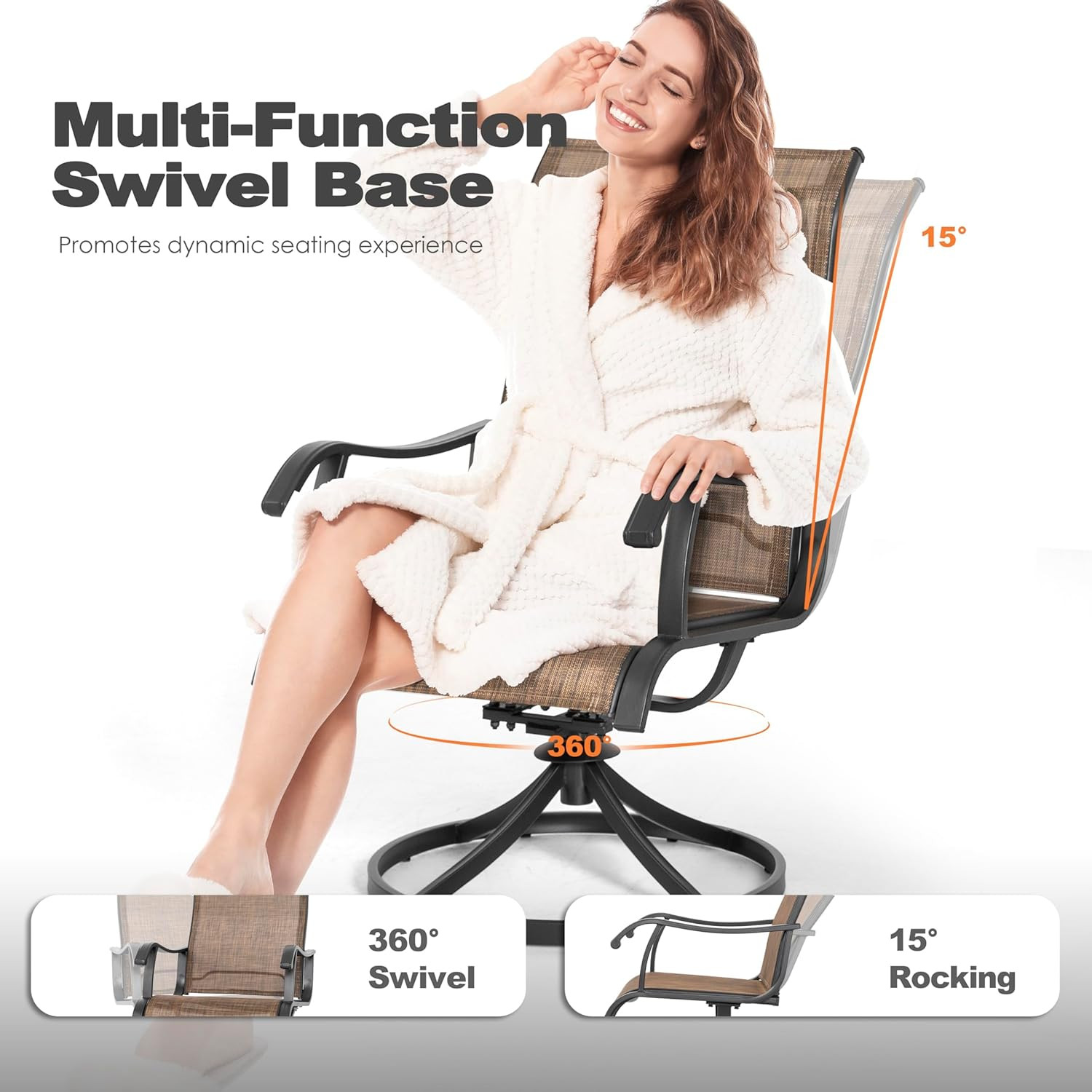 NUU GARDEN Patio Swivel Chair Set of 2, Outdoor Swivel Rocker Dining Chairs with