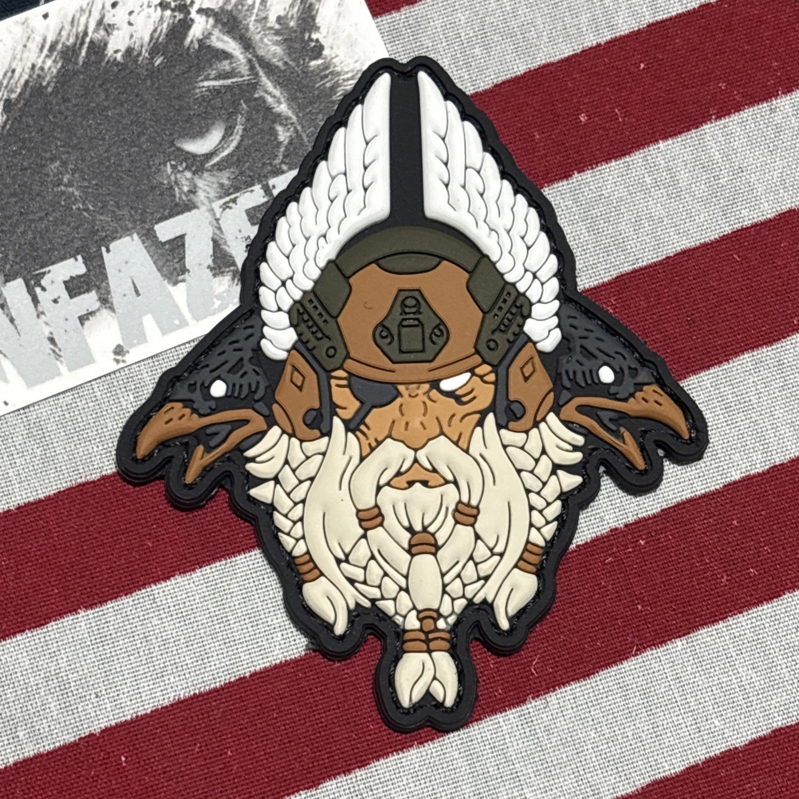 PvC 3D ODIN Cream Beard Brn Helmet White Wings 3D H&L Patch