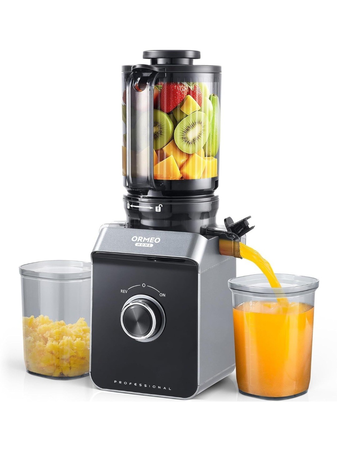 Cold Press Juicer, ORMEO HOME Masticating Juicer Machines with 5.0"Large Feed Ch