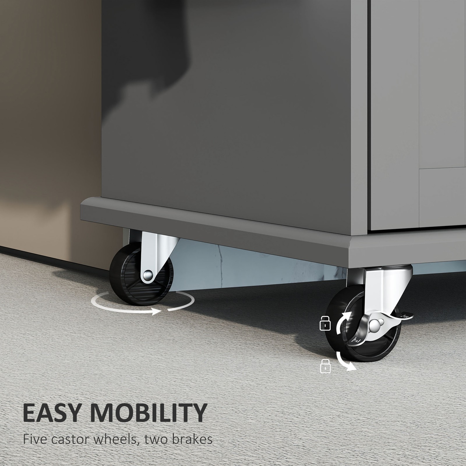 Rolling Kitchen Cart with Stainless Steel Top - Storage Drawer, Adjustable