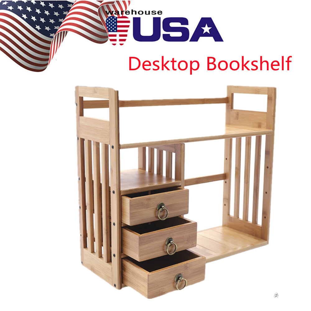 Adjustable Natural Wood Dasktop Bookshelf Bamboo Desk Storage Display Organizer
