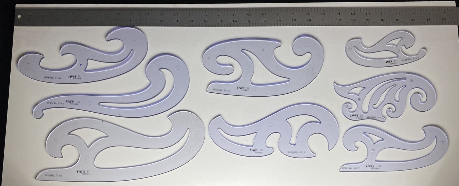 Vintage Linex French Curves-Set Set of Eight-Made In Denmark