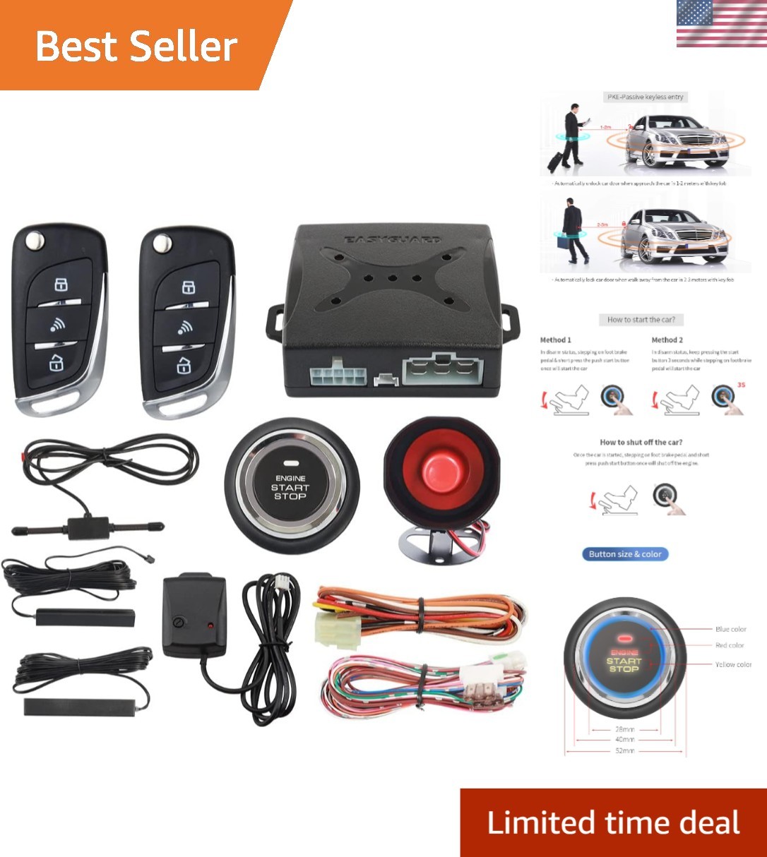 Keyless Entry & Remote Start System with Shock Sensor for 95% DC12V Vehicles