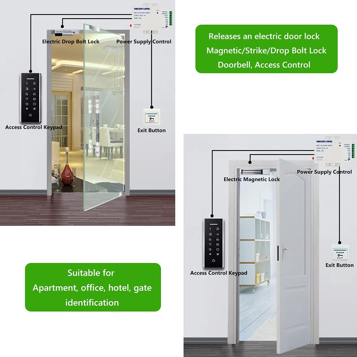 Door Access Control System Keypad ID Card Reader 1000 Users Support 5PCS Keyc