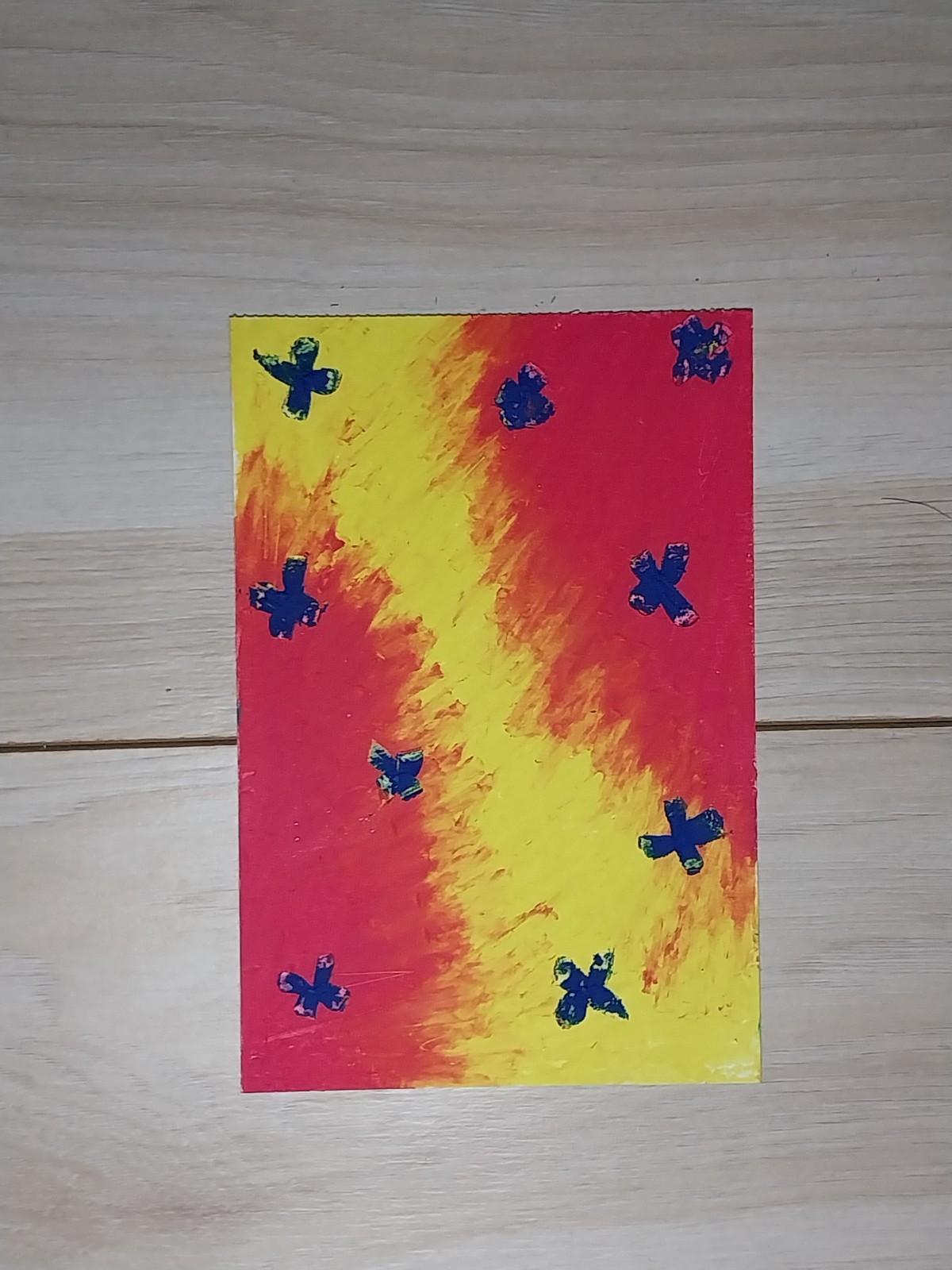 Sindy Fuhr Oil Pastel Drawing 4x6 Inch Floral Pop Art Title Blue Ex Flowers
