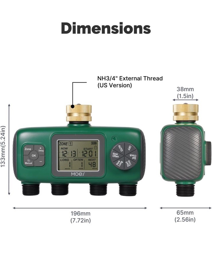 MOES 4 Outlet Sprinkler Timer Brass Inlet Programmable Irrigation Controller New