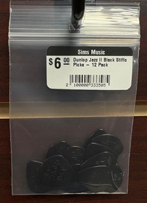Dunlop Jazz II Black Stiffo Picks - Custom 12 Pack