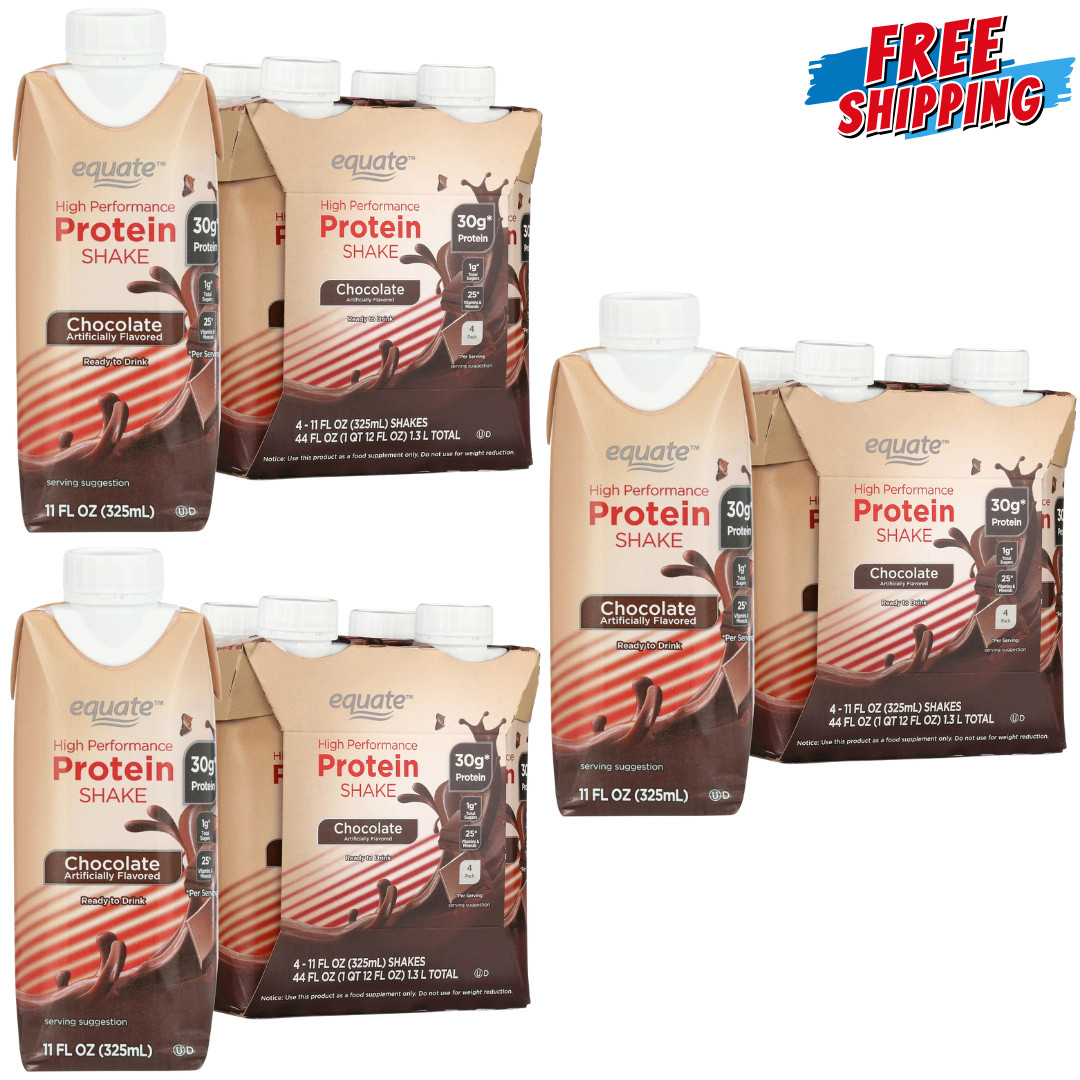 Equate High Performance 30g Protein Nutrition Shake, Chocolate, 11 fl oz, 12 Ct