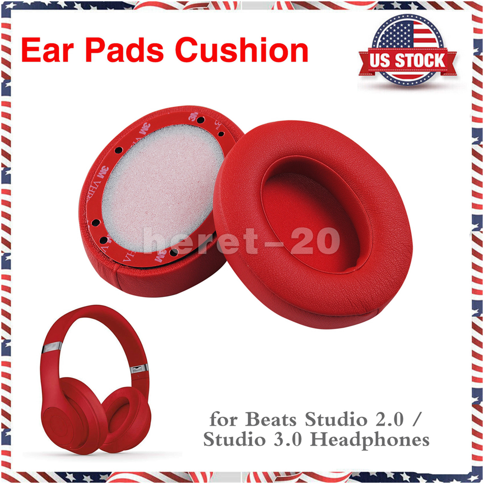 2PCS Ear Pads Cushion Red for Beats Studio 2.0 3.0 Wired Wireless Earpads