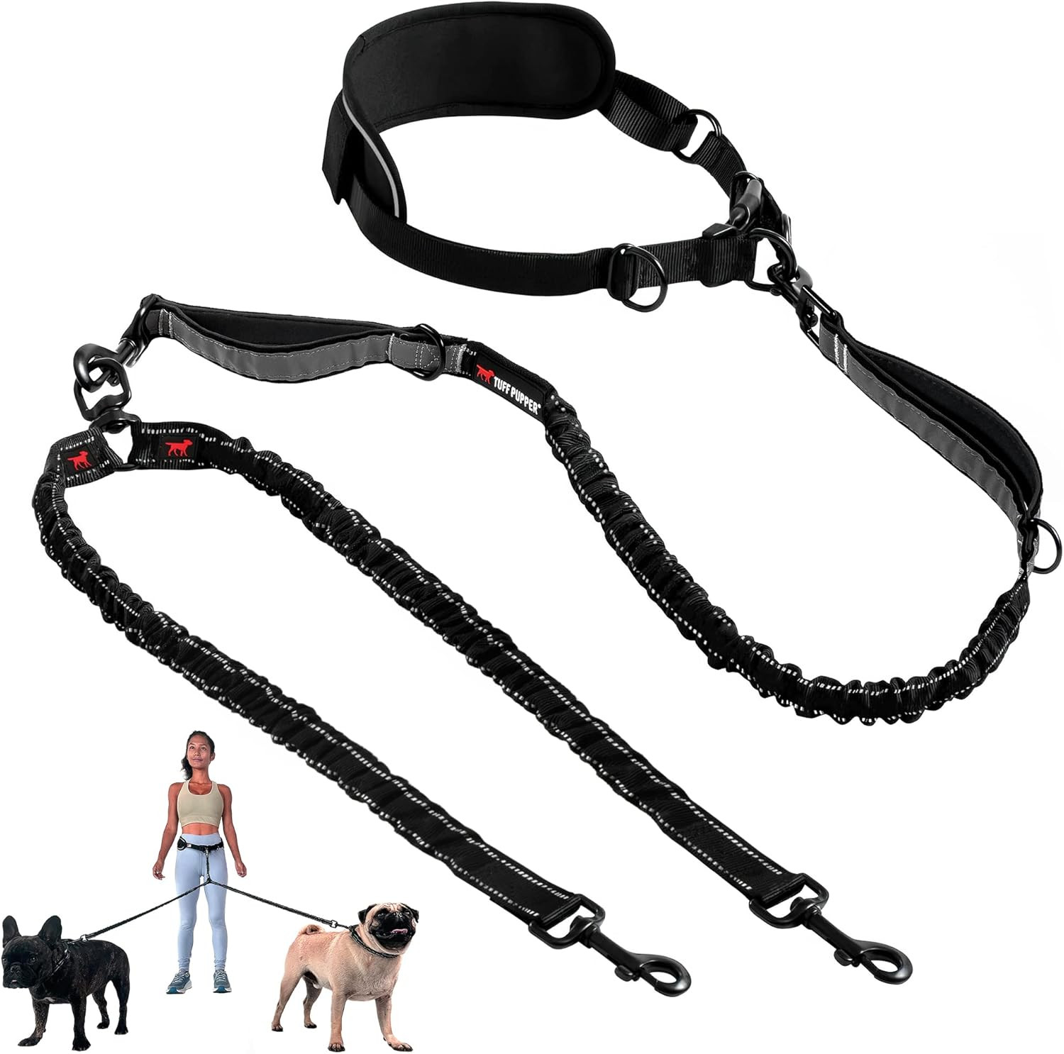 Heavy Duty Hands Free Dog Leash | Two Small/Medium Dogs up to 90 Lbs | Comfortab