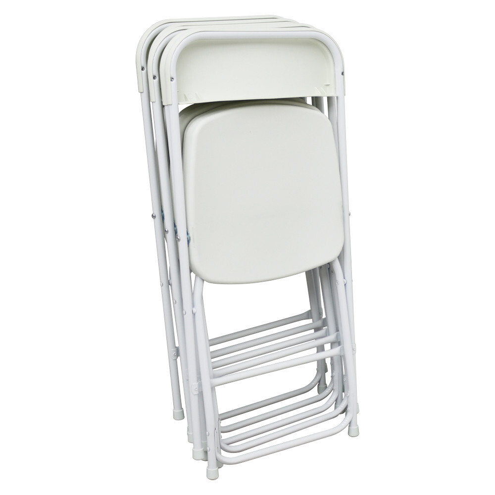 5 Pack White Plastic Commercial Folding Stackable Chairs Plastic + Iron Material
