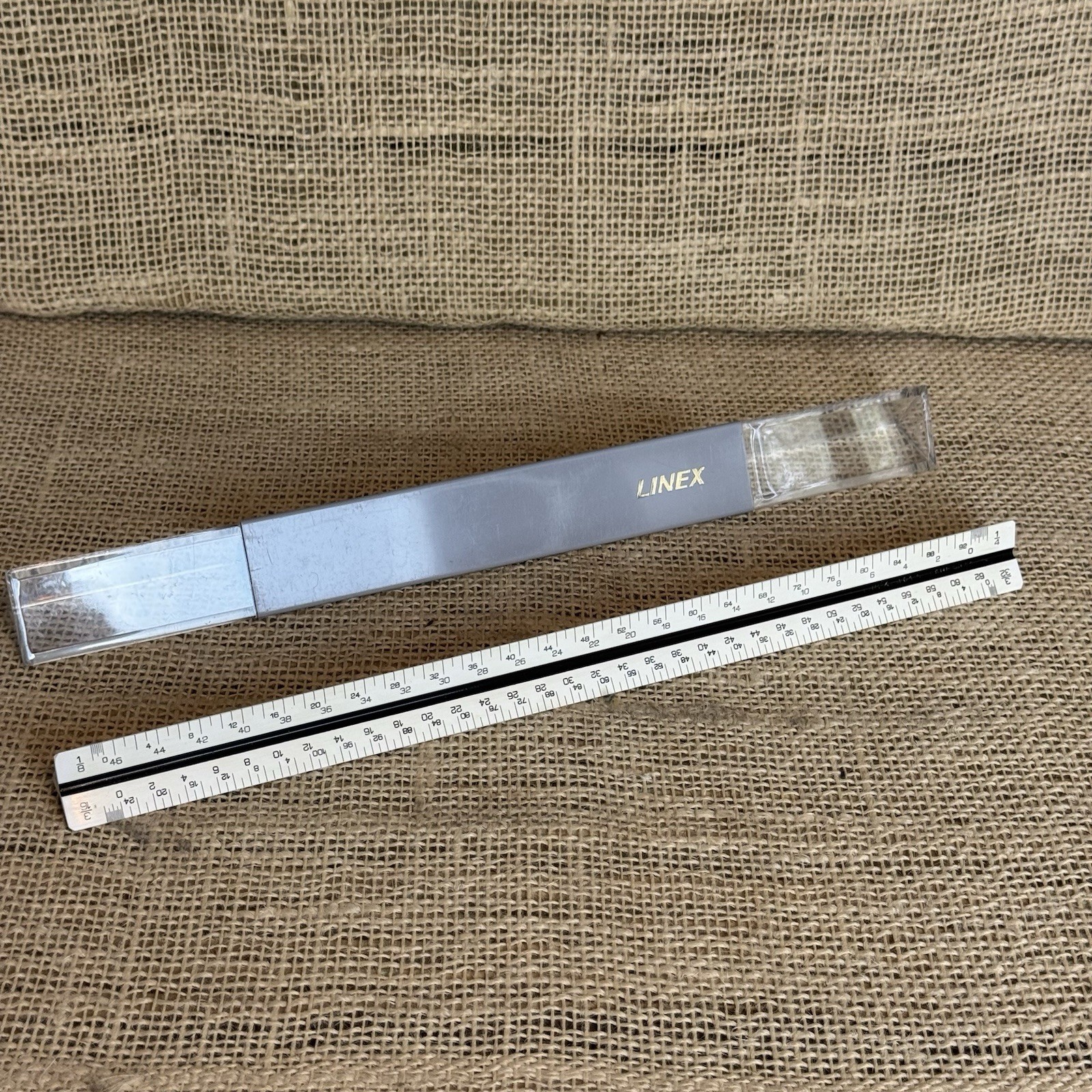 Linex Unmarked Triangular Graphics Engineering Drawing ruler in original case