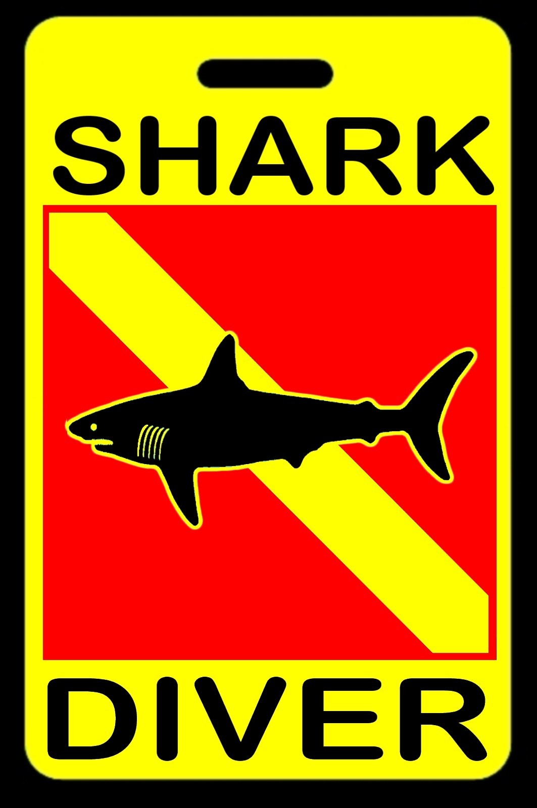Safety Yellow Shark Diver SCUBA Diving Luggage/Gear Bag Tag - New