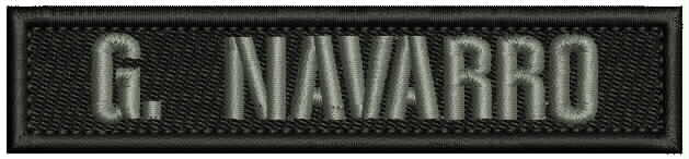 CUSTOM NAME Emb Patch 1X5 Velcr@ On back GRAY ON BLK