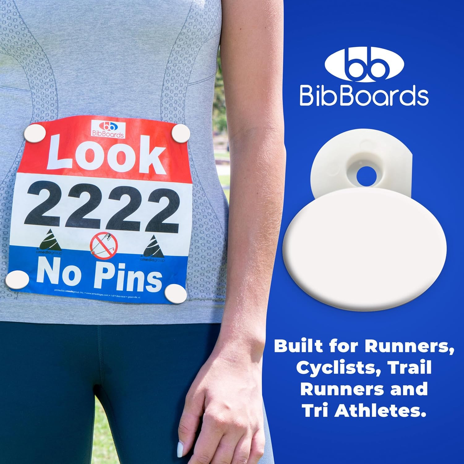 Bibsnaps Race Bib Clips - Safety Lock Fasteners - Secures Running, Marathon, Cyc