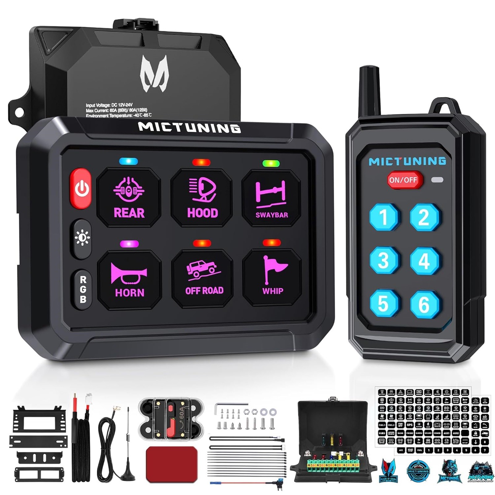MICTUNING LED Wireless Switch Panel 4-6-8-12 Gang Remote/APP Control Circuit Box