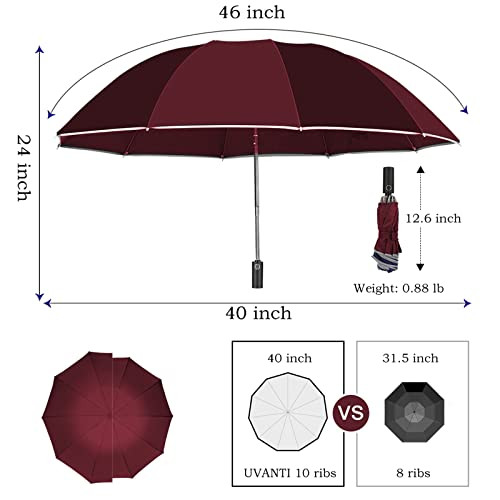 Inverted Umbrella, Durable Windproof Travel Umbrella, Compact Upside Wine Red