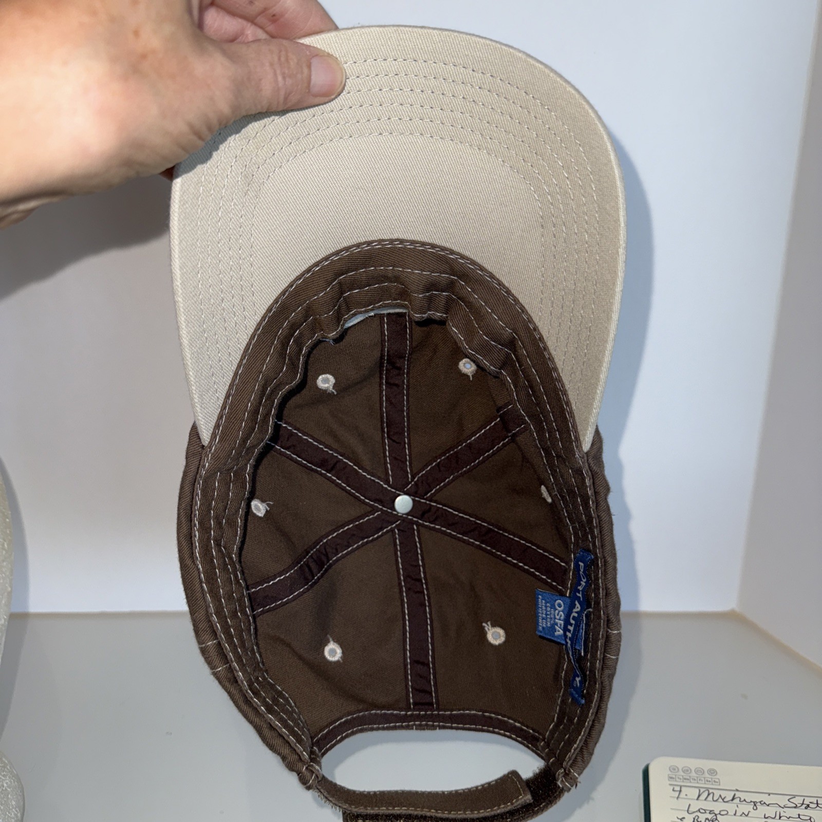 PRO AG White on Brown Cotton Hat Cap Hook Loop Port Authority White Topstitched