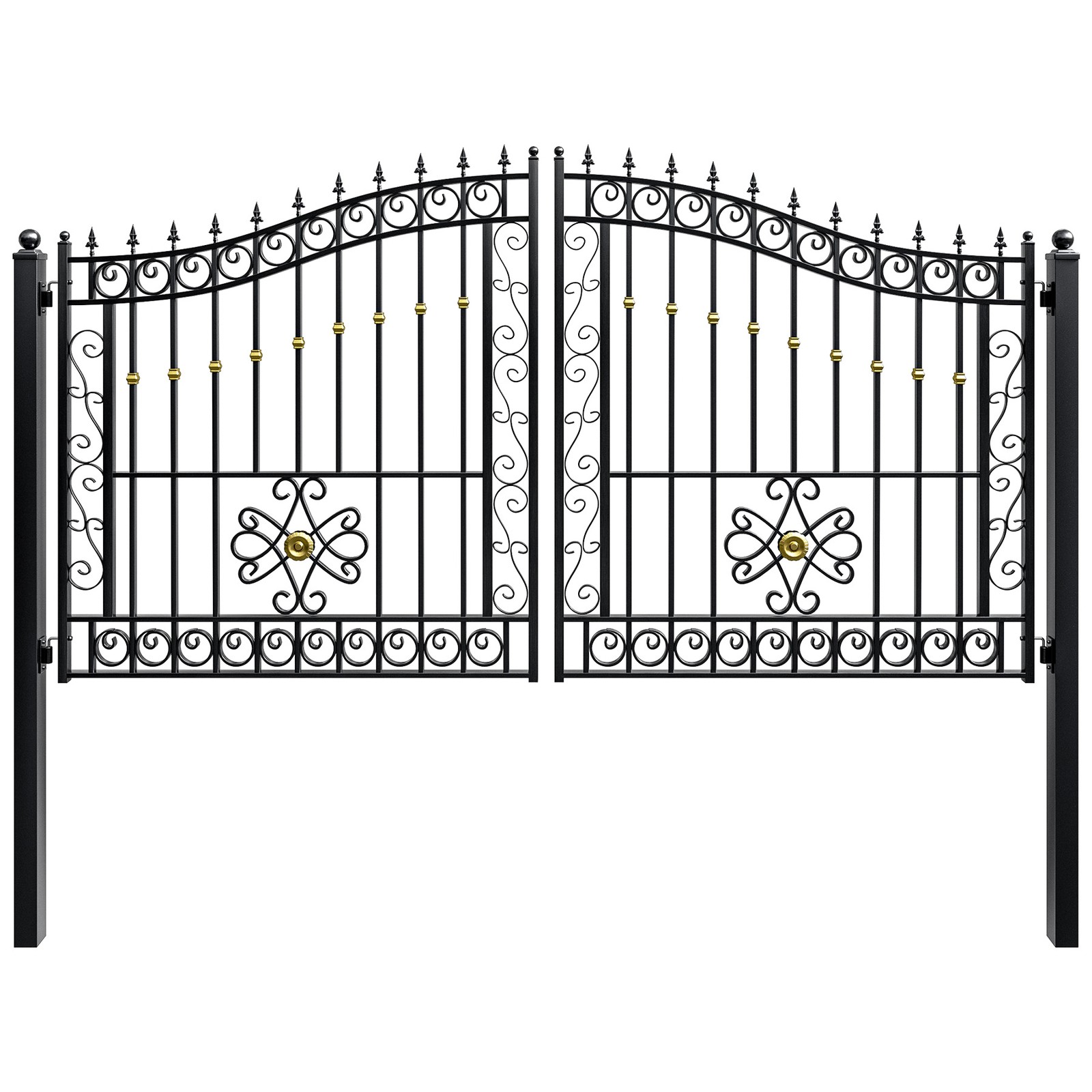 ZUMI 12x6 ft Dual Swing Driveway Gate Garden Yard Gate with Scrollwork & Finials