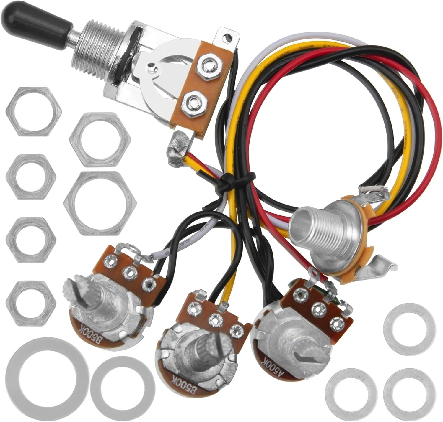 "Guitar Wiring Harness Kit 2V1T 500K Pots 3-Way Switch for Les Paul LP Electric