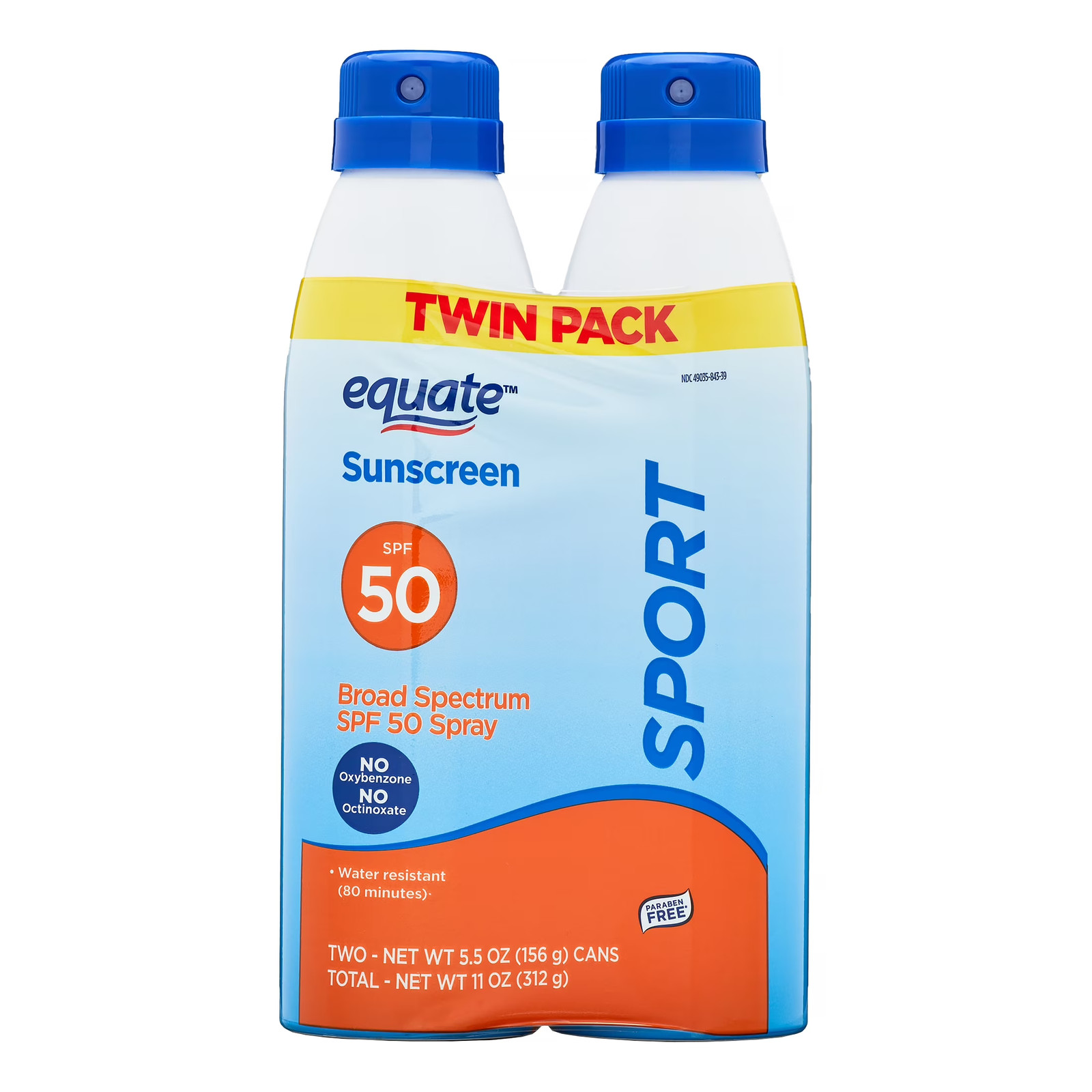 Equate SPF 50 Sport Sunscreen, Twin Pack
