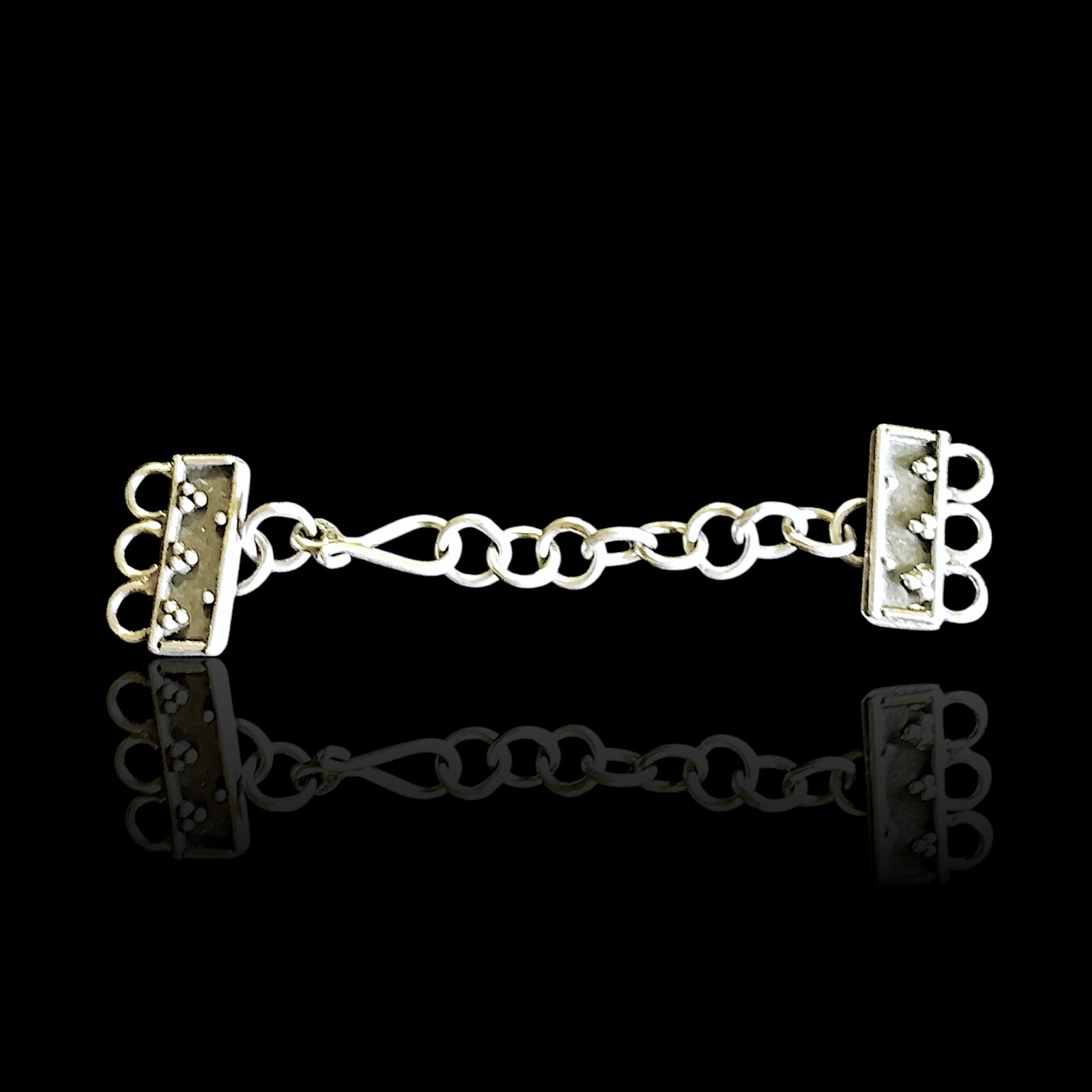 Sterling Silver Three Strand Pebbled Bali Style 2in Extension Chain Hook Clasp