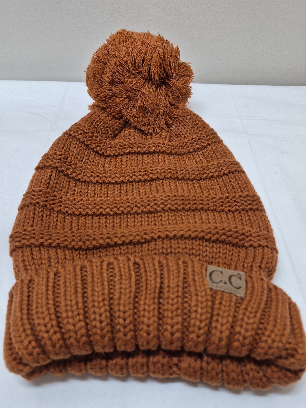 C.C Exclusives Acrylic Knit Pom Pom Beanie Hat in Rust Orange B318