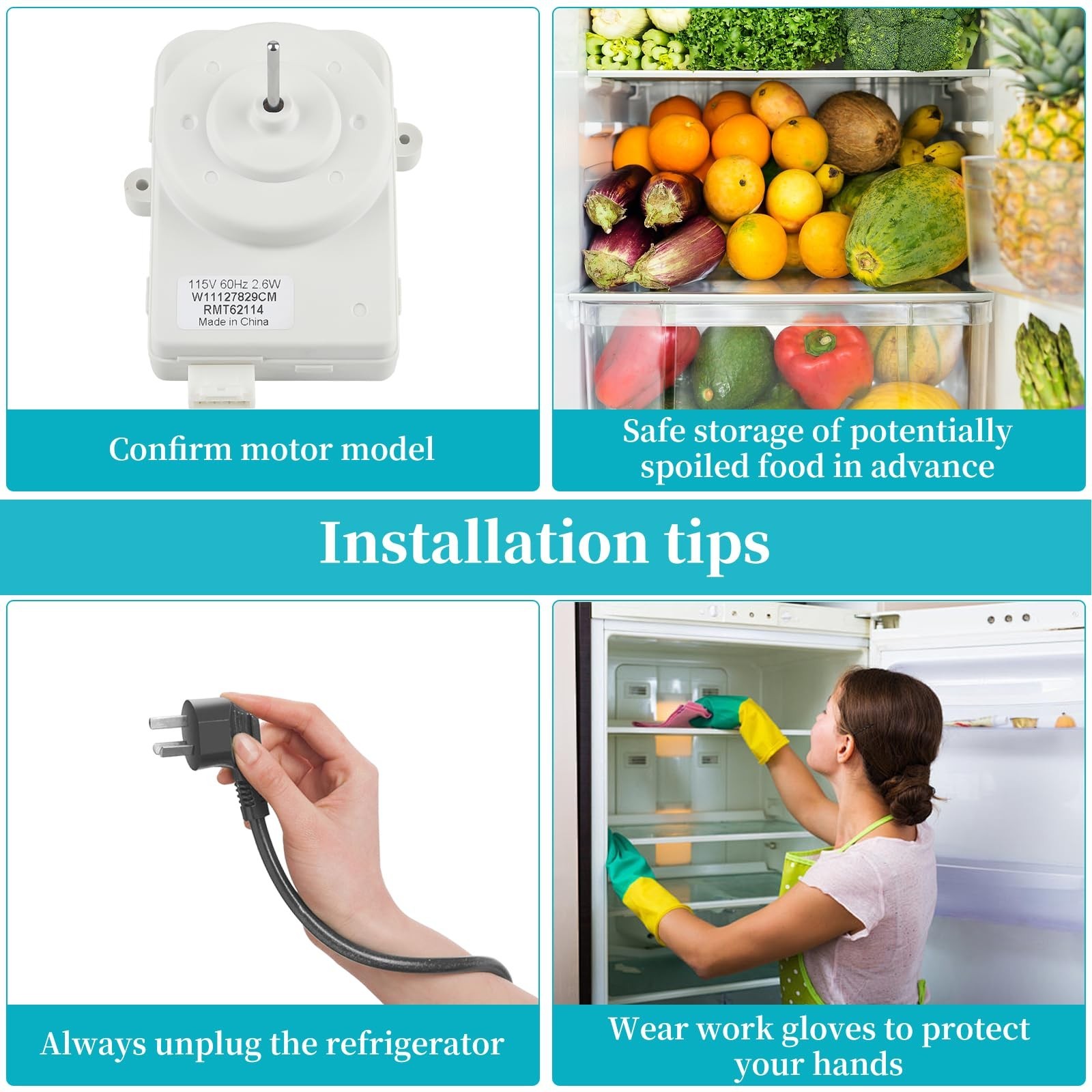 W11127829 W10917708 Refrigerator Condenser Fan Motor Compatible with Whirlpoo...
