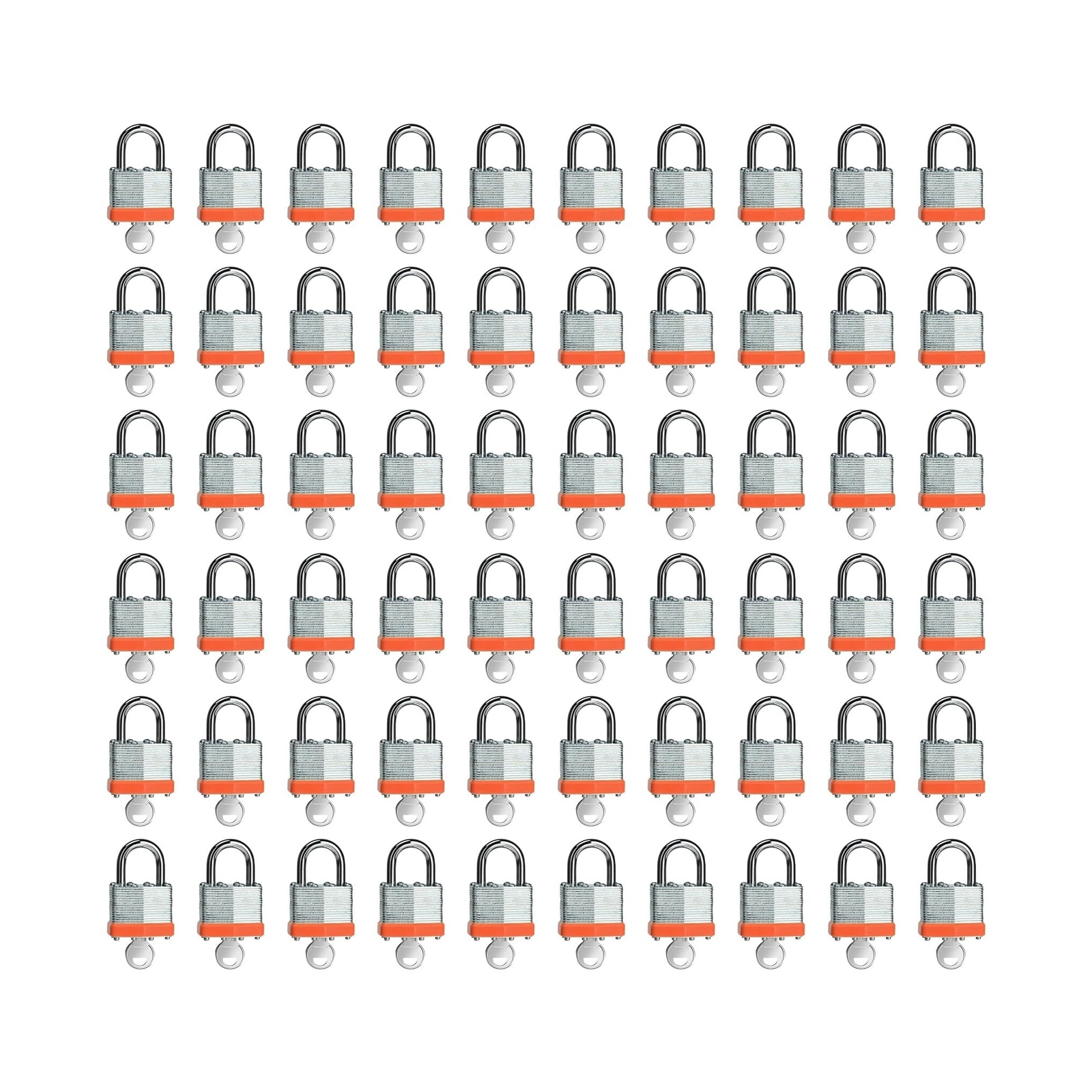 60 Pack Laminated Keyed Padlock (1-9/16", 40mm), Keyed Alike Locks, Orange Ho...