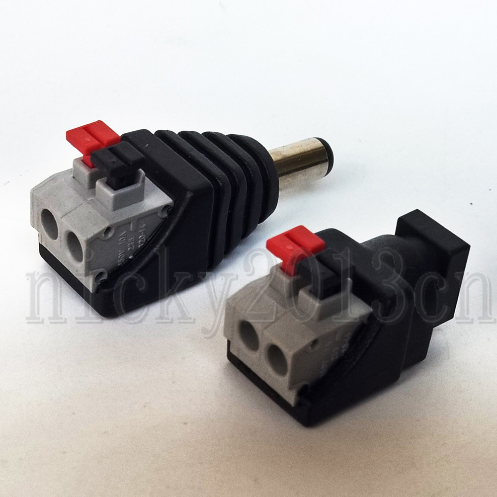 Solderless DC Connector Male Female Jack Plug Adapter 2.1mm 5.5mm Press Button