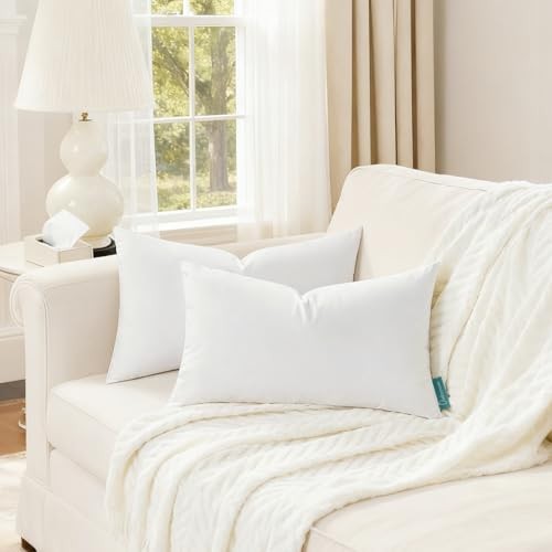 1x0 Feather Down Throw Pillow Inserts, 100% Cotton Cover, Medium 12x20 Inch 2