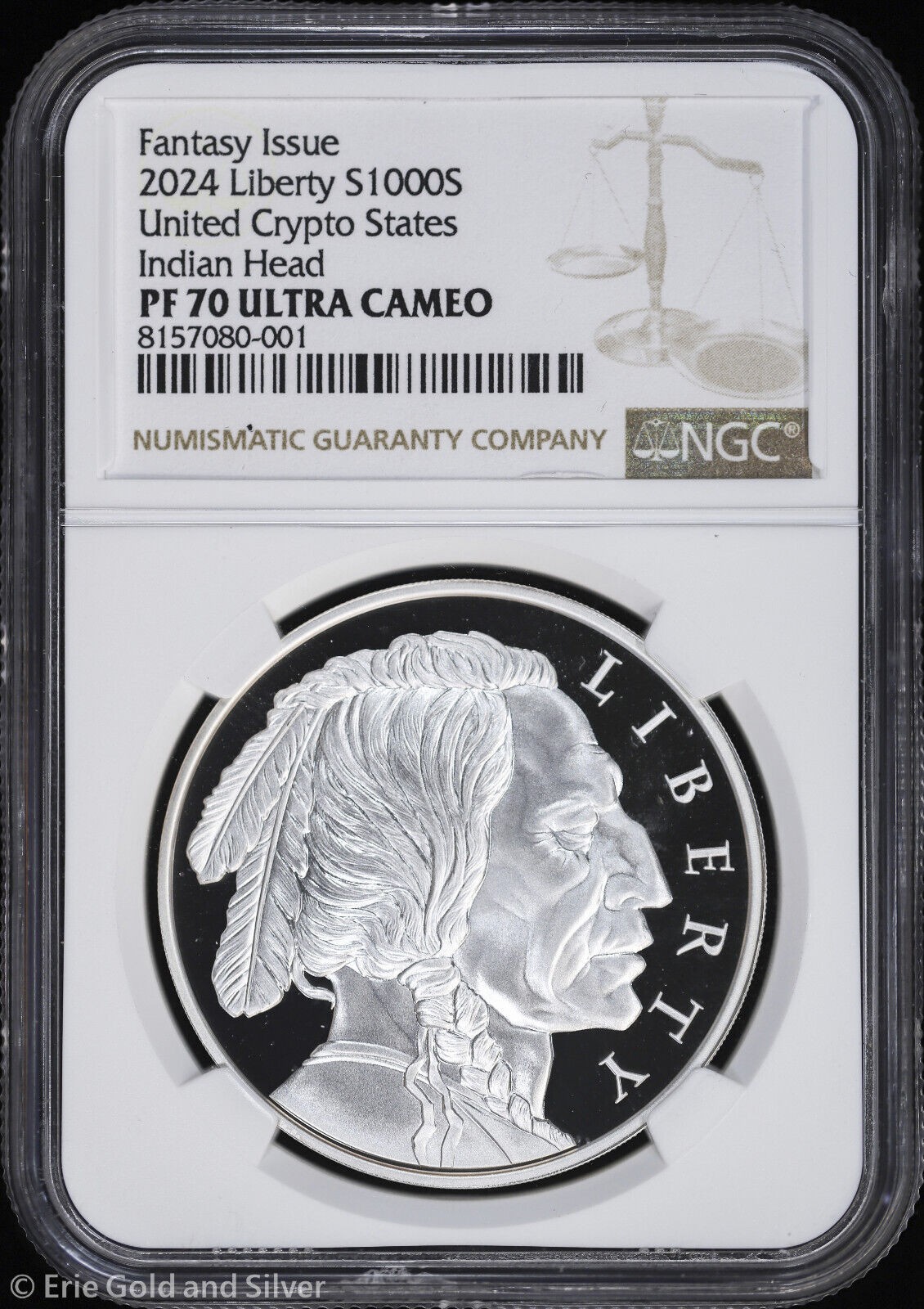 2024 UCS Proof 1 oz Silver Liberty Indian Head 1000 Satoshi Coin NGC PF 70 UC PR