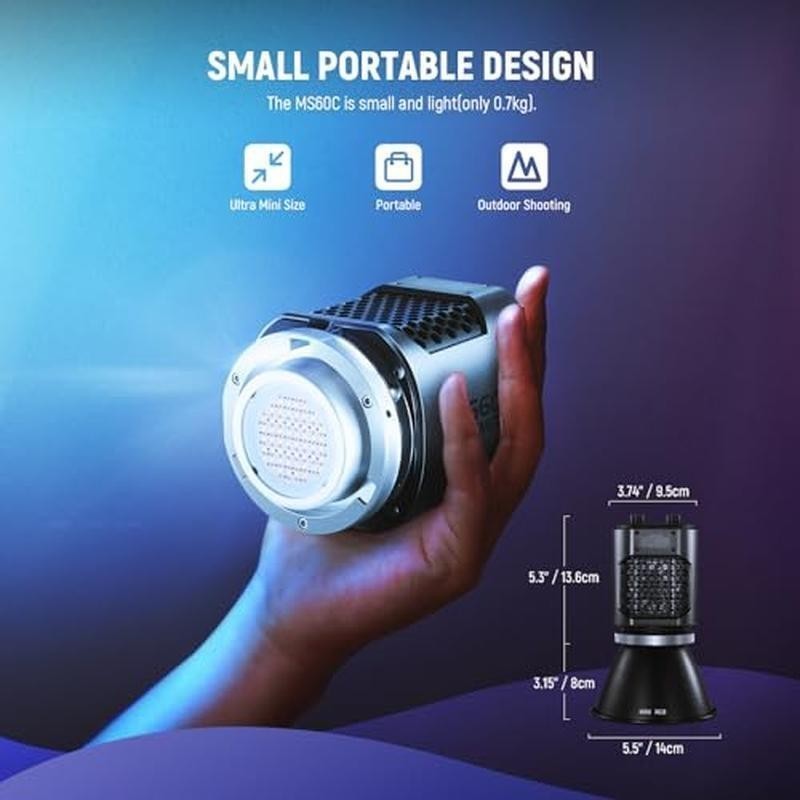LED Video Light 65W Handheld Compact Dimmer 2700K-6500K 17 Effects APP Control