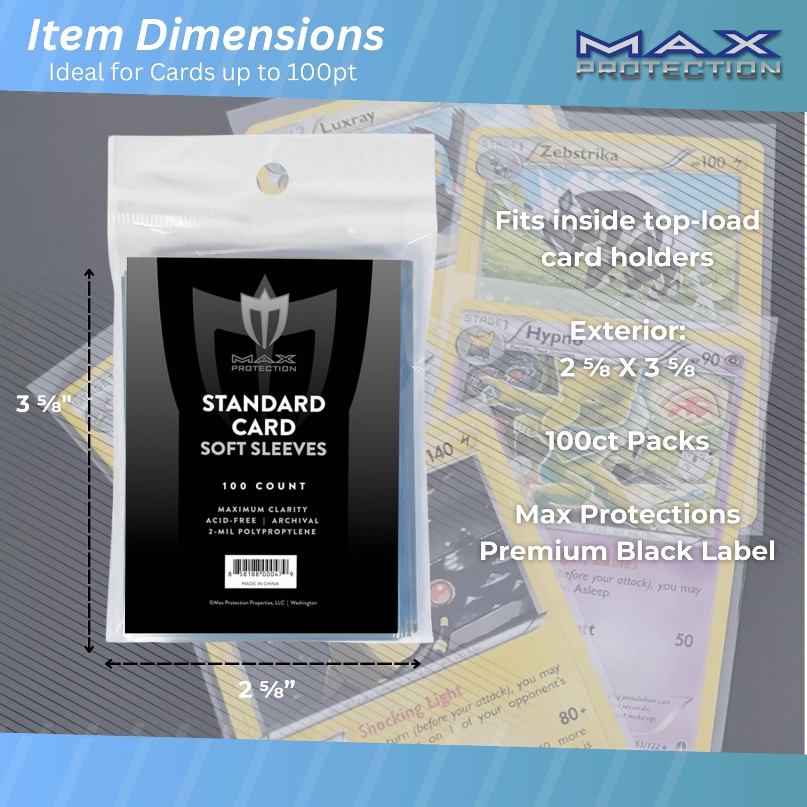 Max Protection Regular Trading Card Size Soft Sleeves - 100ct Pack (100 Sleev...